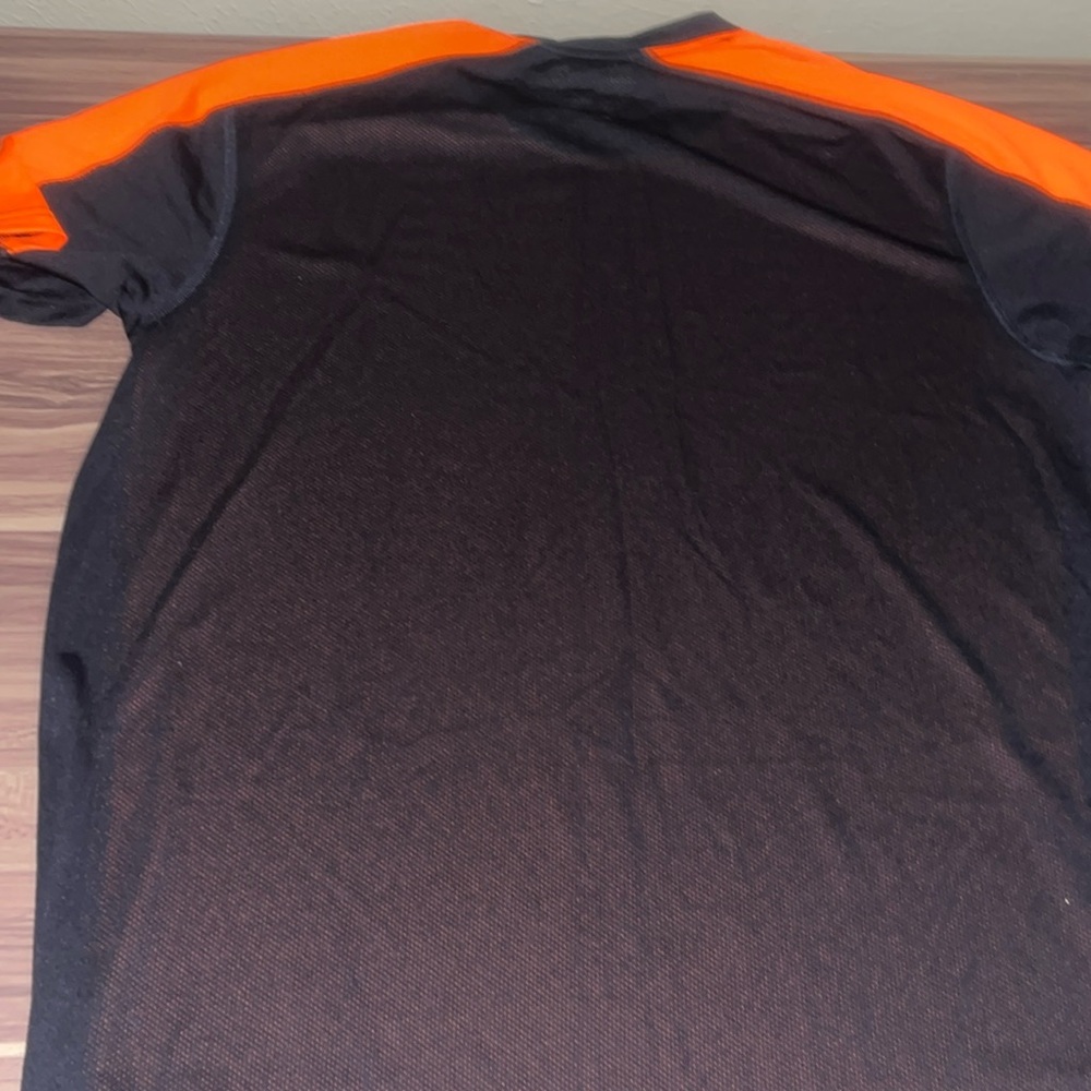 Orange and black striped short sleeve shirt. - Picture 3 of 10